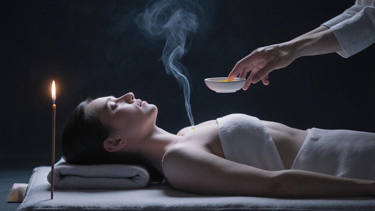 Tichá tantrická masáž v klidném prostředí s jemným pohybem ruky nad kůží.