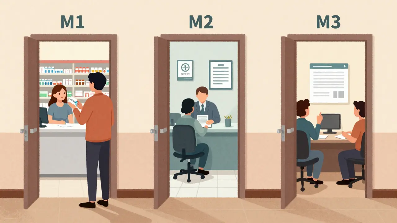 Osoba postupně prochází třemi úrovněmi jazykového vzdělávání, které jí umožňují komunikovat v lékárně, na úřadě a na pracovišti.