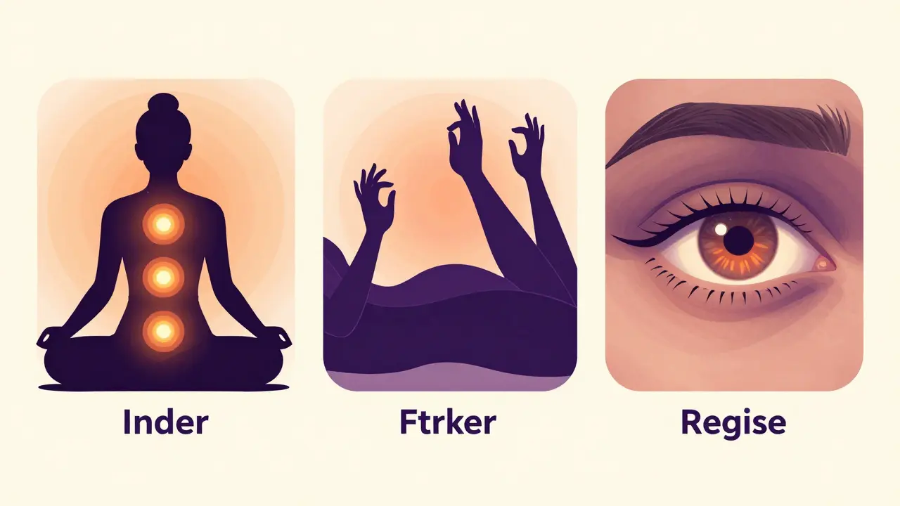 Umělecká reprezentace meditace, techniky masáže a energetického vnímání.