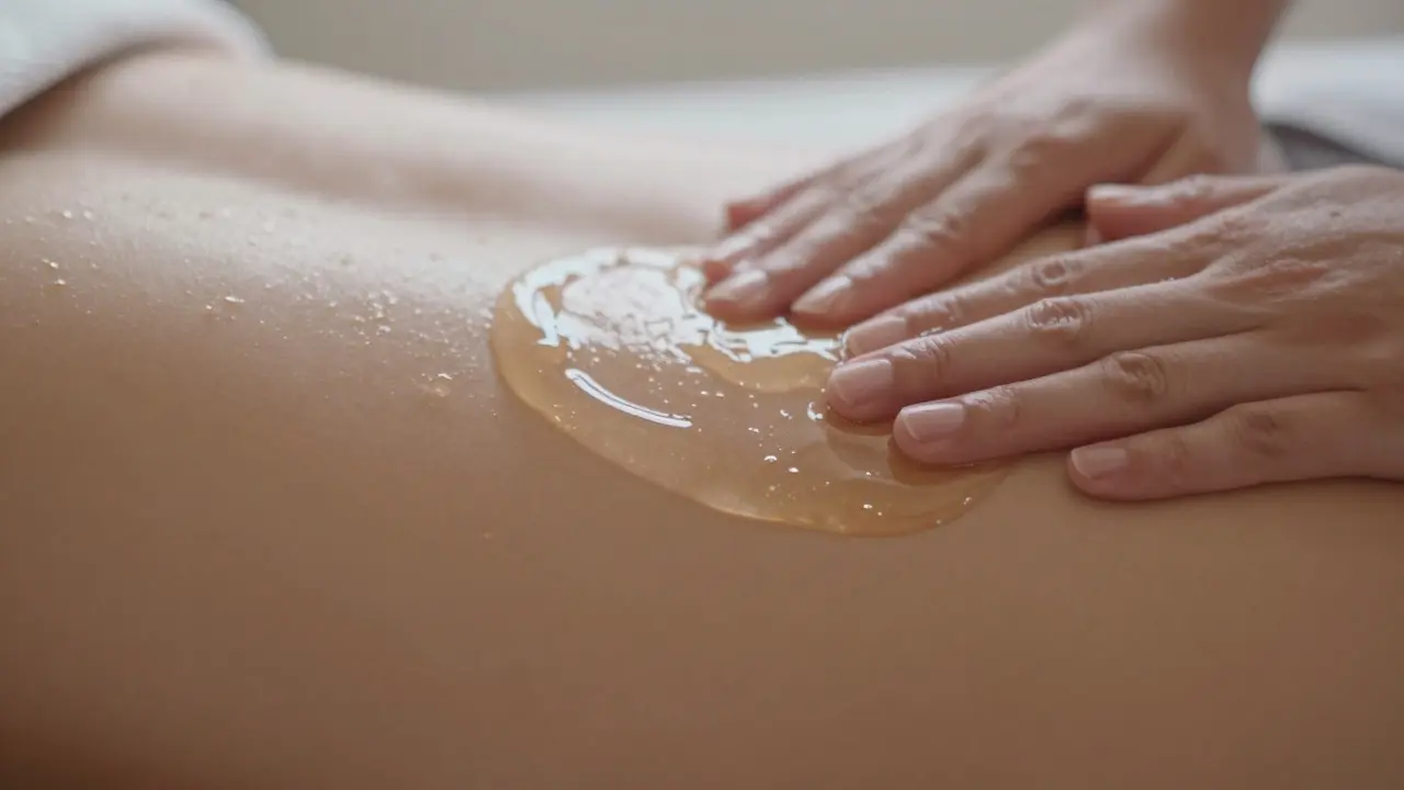 Umělecký detail plece s masážním gelem znázornující intimní kontakt.