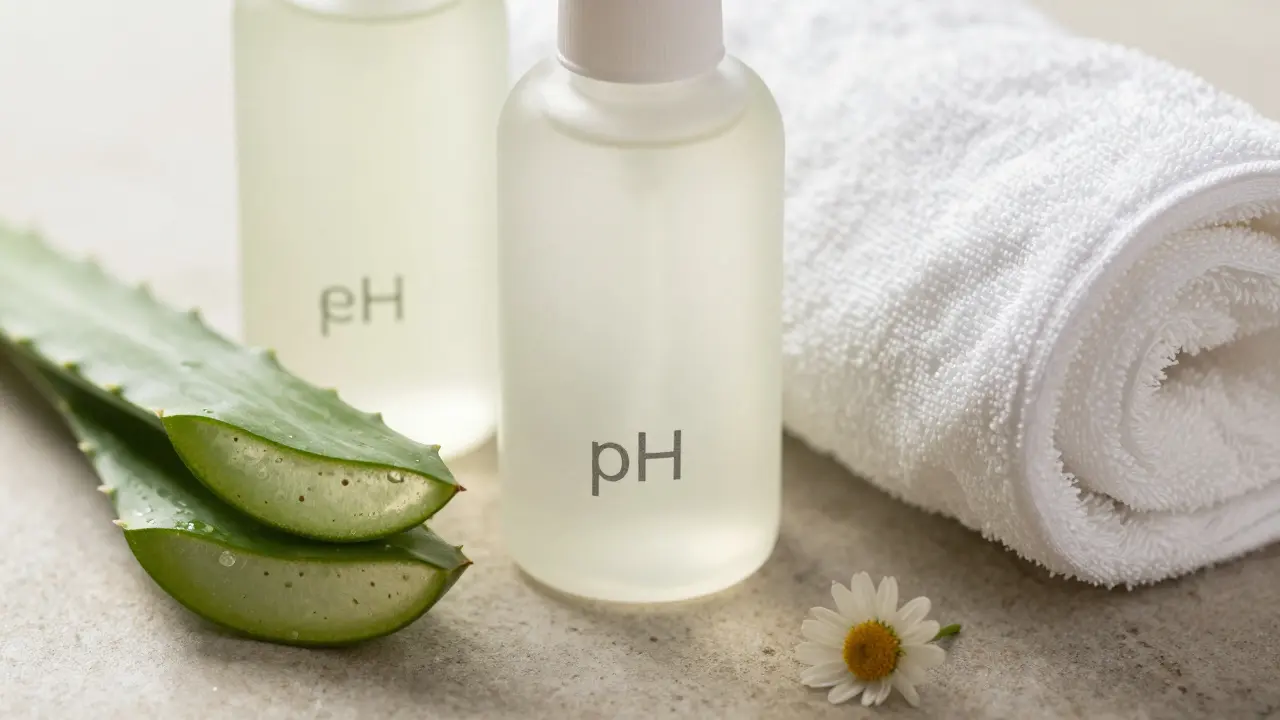 Intimní gel s neutrálním pH a měkký ručník na kamenném povrchu