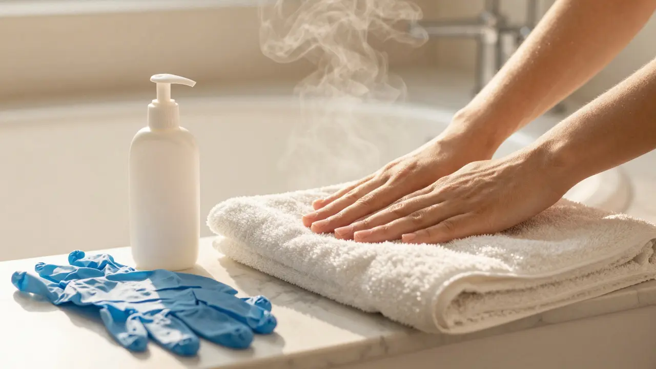 Klidná scéna přípravy na masáž s důrazem na hygienu