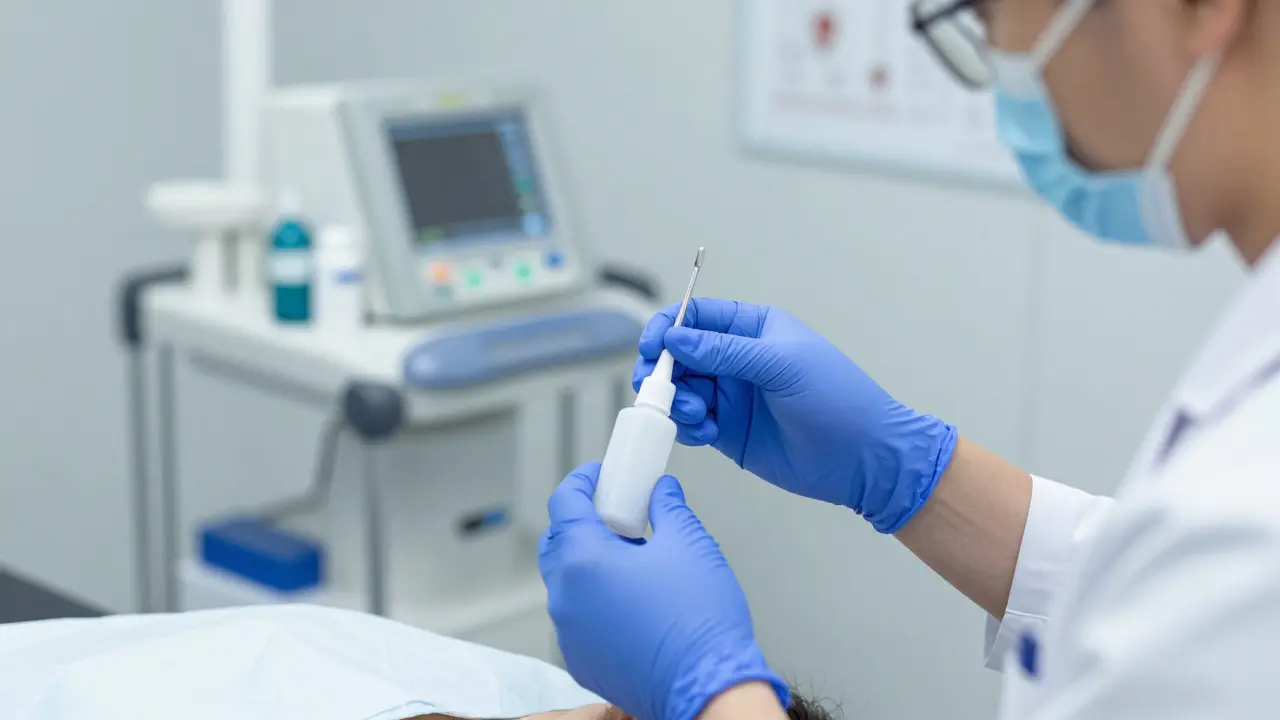 Urolog provádí odborné vyšetření v klinickém prostředí