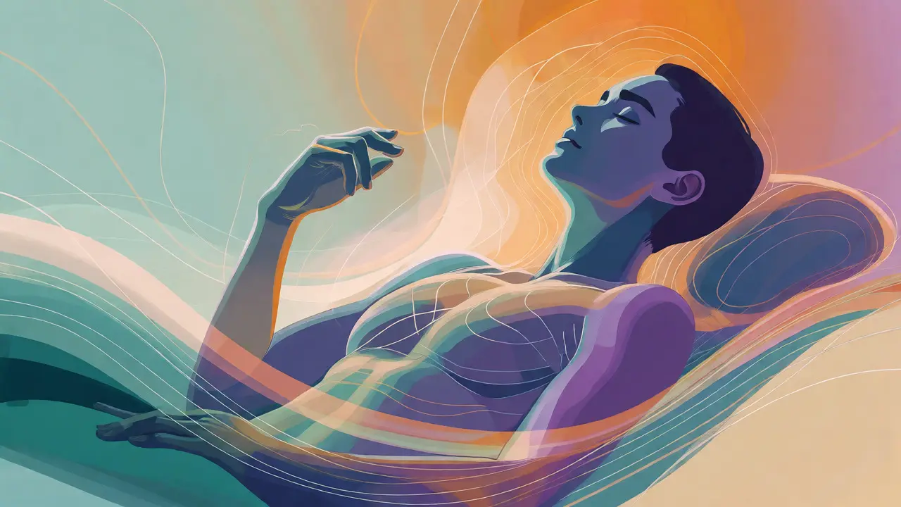 Abstraktní ilustrace relaxace těla a uvolnění svalstva v klidných barvách